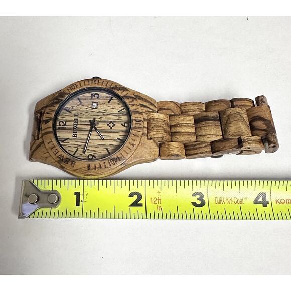 BEWELL Wood Watch Quartz Date Display Mens Wrist Watch Wooden Band New Battery - Picture 6 of 7